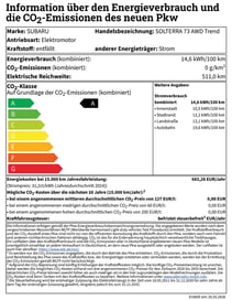 C02-Emissionen Beiblatt für Subaru SOLTERRA Trend C02-Emissionen Beiblatt für Subaru SOLTERRA Trend